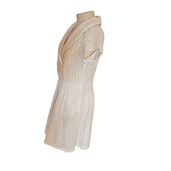 Julian Taylor vintage dress size 12 faux wrap wrap collar eyelet white pockets - Picture 2 of 16
